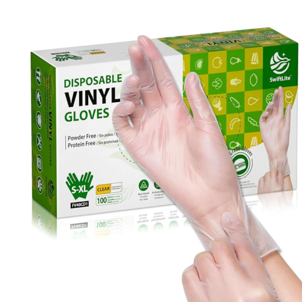 Disposable Vinyl Gloves, Food Safe, Latex-Free Powder-Free Clear Plastic Gloves