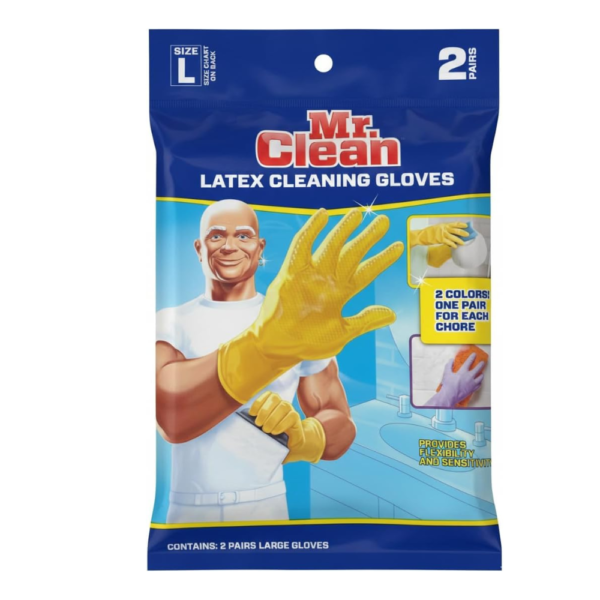 Mr. Clean Large Reusable Latex Gloves, 2 Color, 2 Pairs