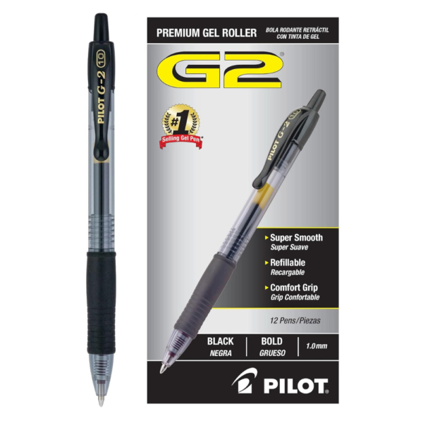 Pilot G2 Premium Gel Pens, Black Pens, Bold Point 1 mm, 12 Black