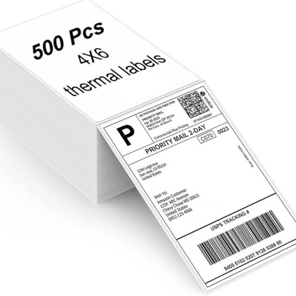 Thermal Shipping Labels, 4" x 6", Fanfold, 500 Labels