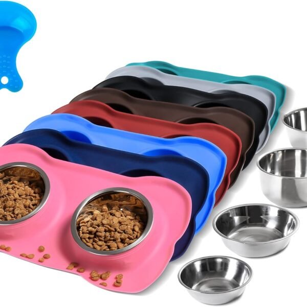 Stainless Steel Pet Bowls with Non-Slip Mat and Scoop