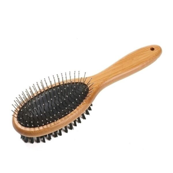Double-Sided Pet Grooming Brush with Bamboo Handle