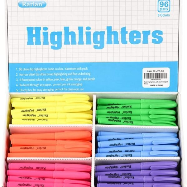 Assorted Fluorescent Highlighters, Chisel Tip, 96-Pack