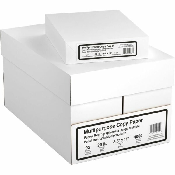 Letter Size Copy Paper, 20 lb, 92 Bright – 8 Reams (4,000 Sheets)